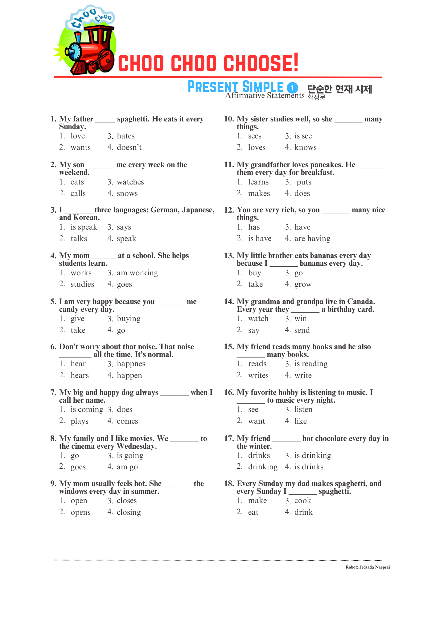 Multiple Choice Present Tense 1