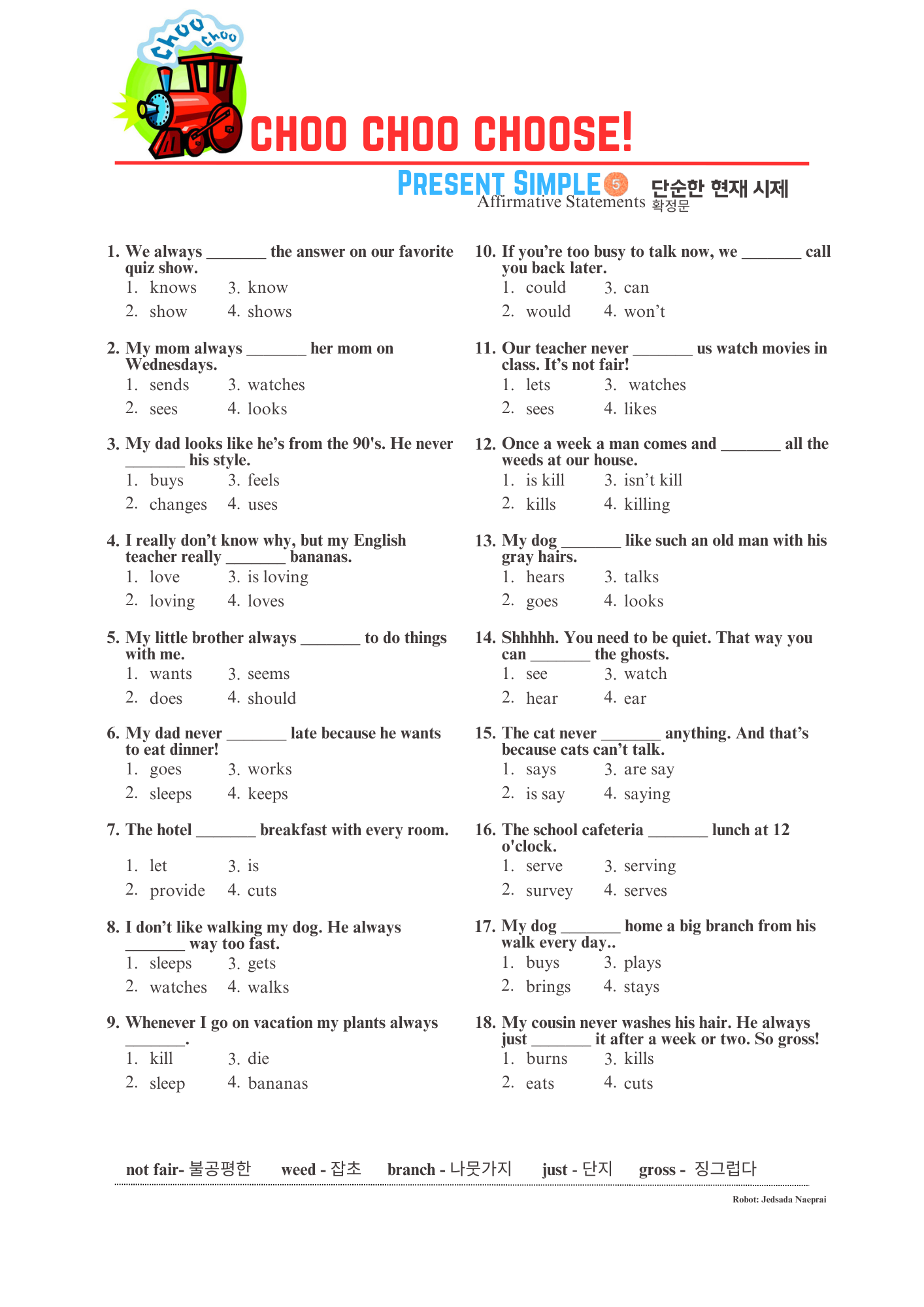 Multiple Choice Present Tense 5